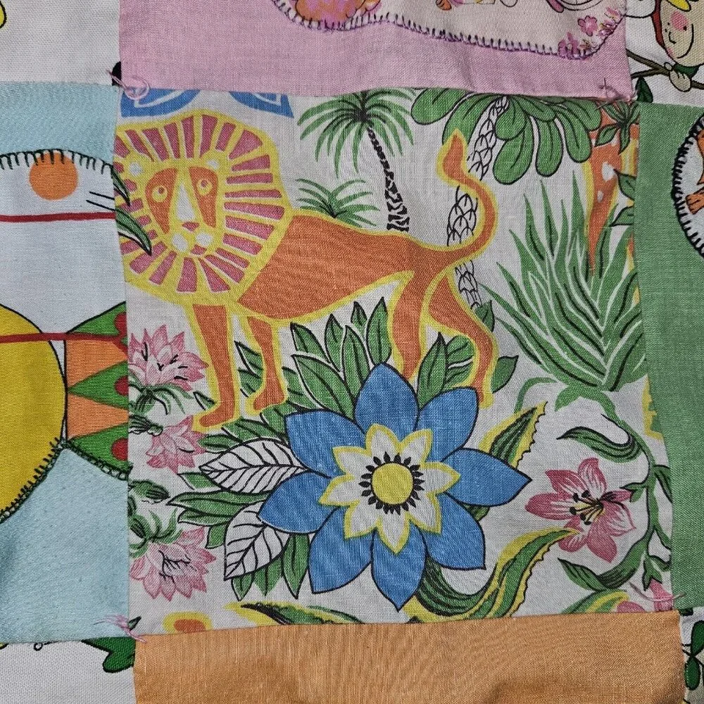 Vtg Handmade Blanket Boho Quilt Colorful Coverlet 62x83 70s 80s Fairy Tales